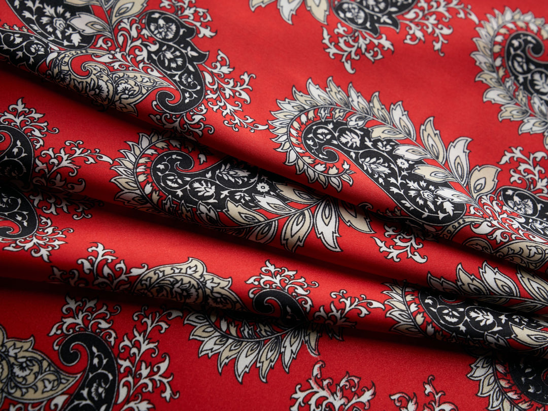 Charmeuse satin fabric by the yard -  MonSar exclusive  paisley print - Vintage paisley