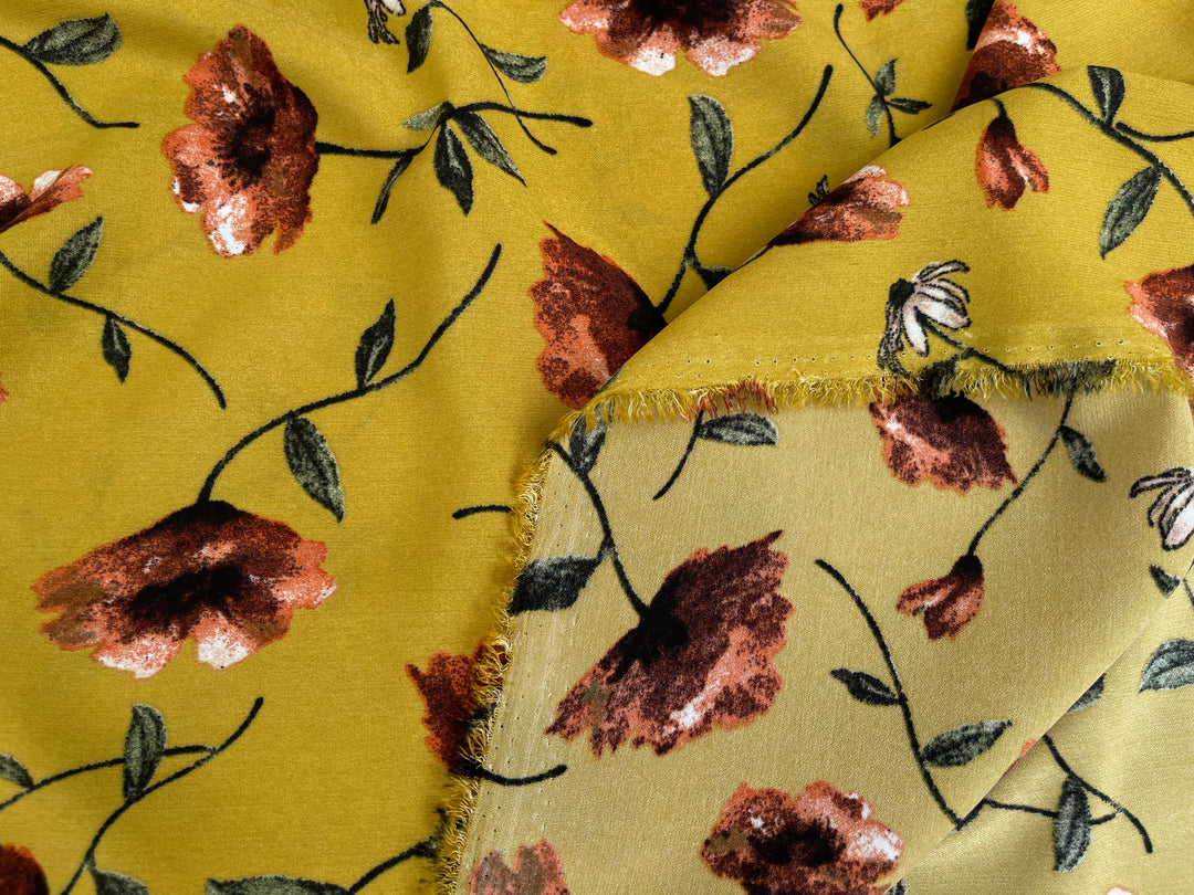 Woolpeach fabric by the yard -  Mustard and burnt orange floral print