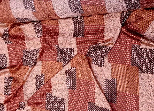 Lightweight  satin  fabric by the yard - Brown rusty orang patchwork  print