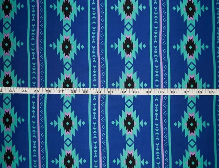 Tribal boho charmeuse satin fabric by the yard - Blue lavender  Aztec