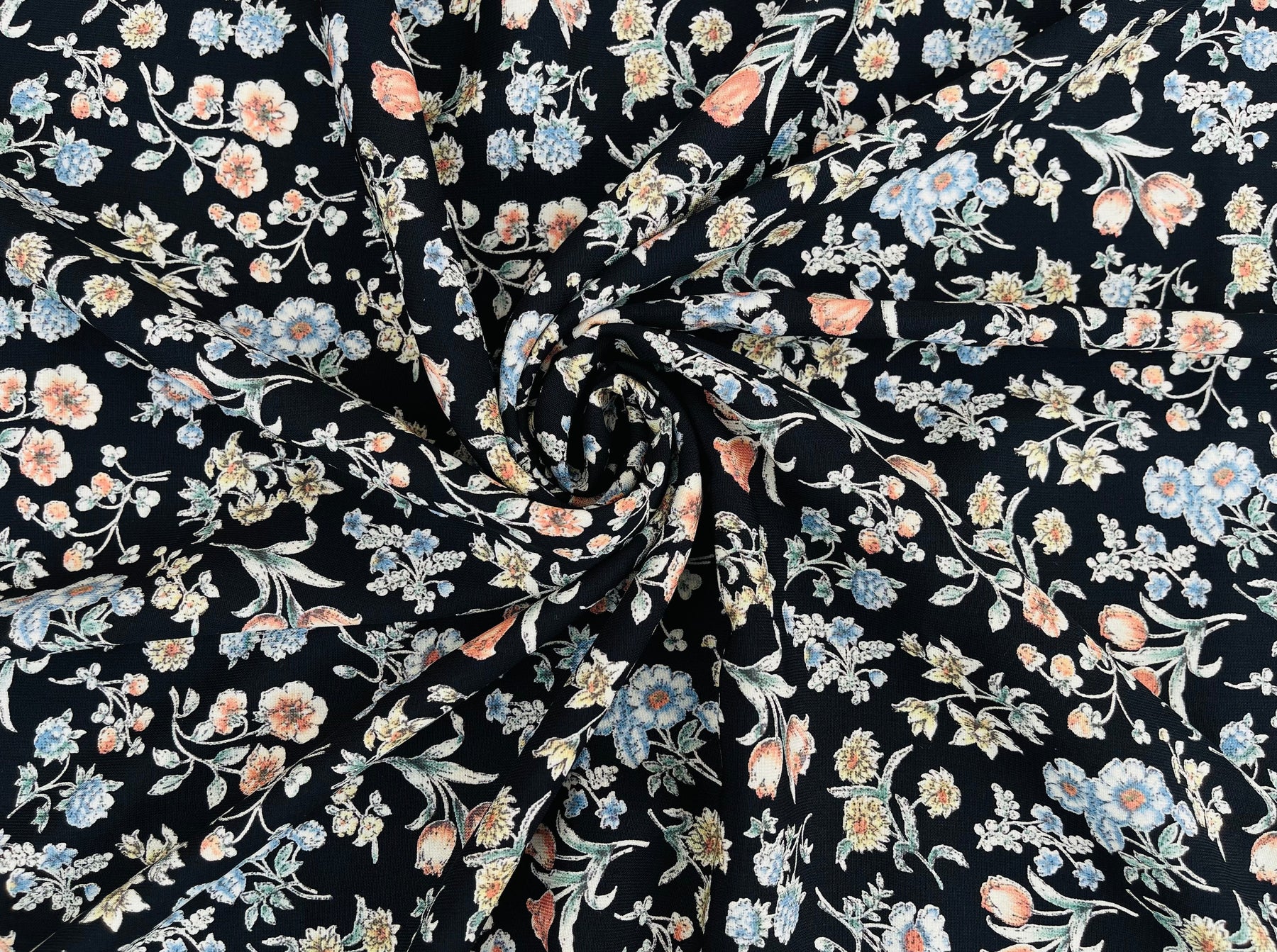 Woolpeach fabric by the yard - Black orange teal floral print ...