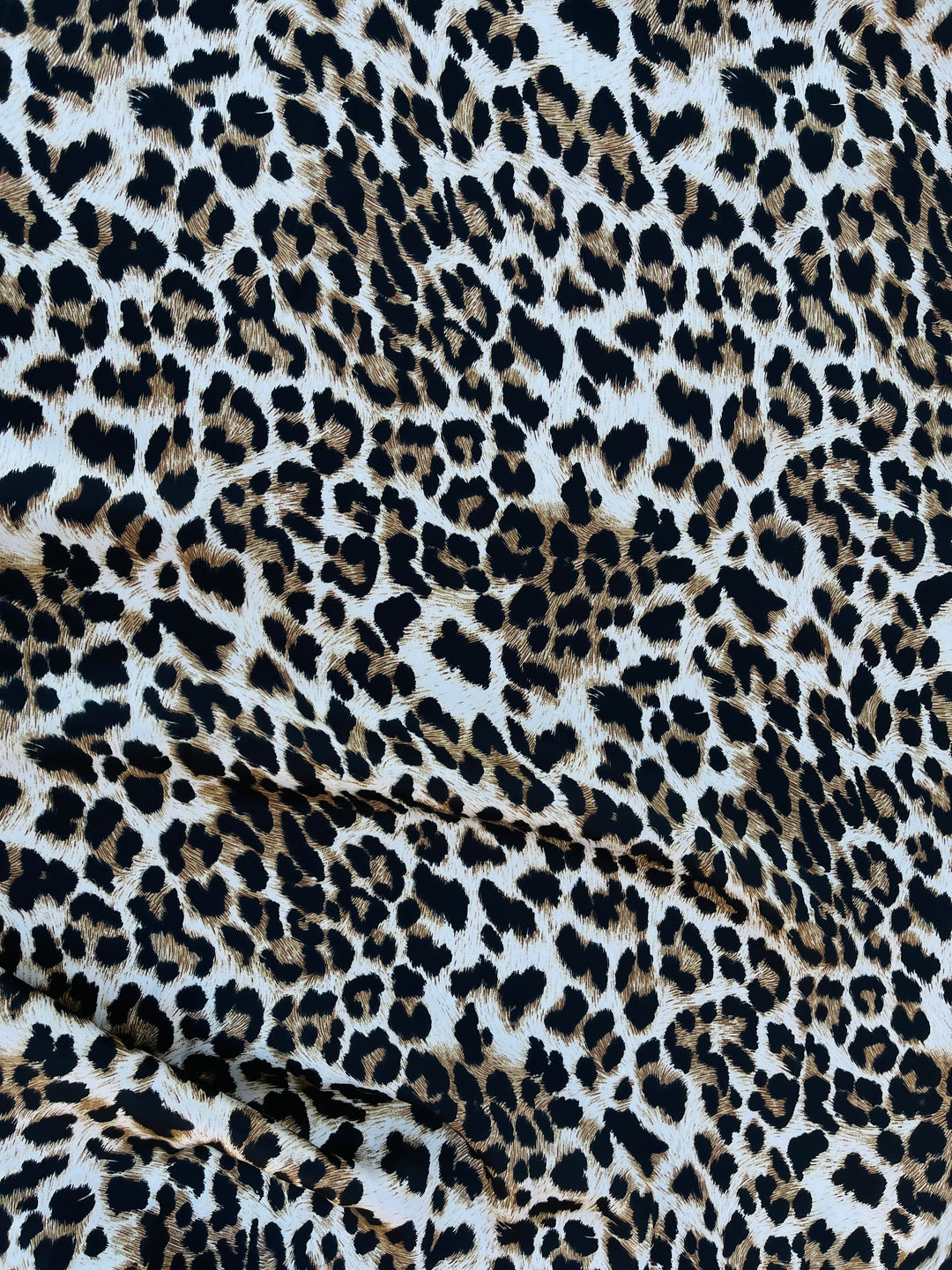 Lightweight  satin  fabric by the yard - Black brown cheetah print