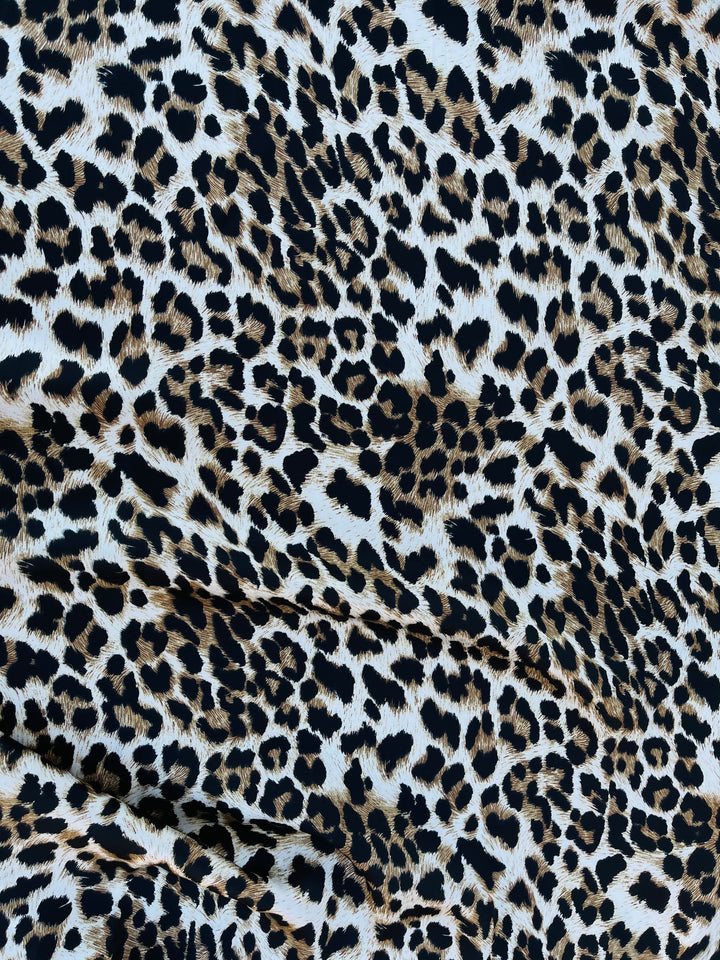 Lightweight  satin  fabric by the yard - Black brown cheetah print
