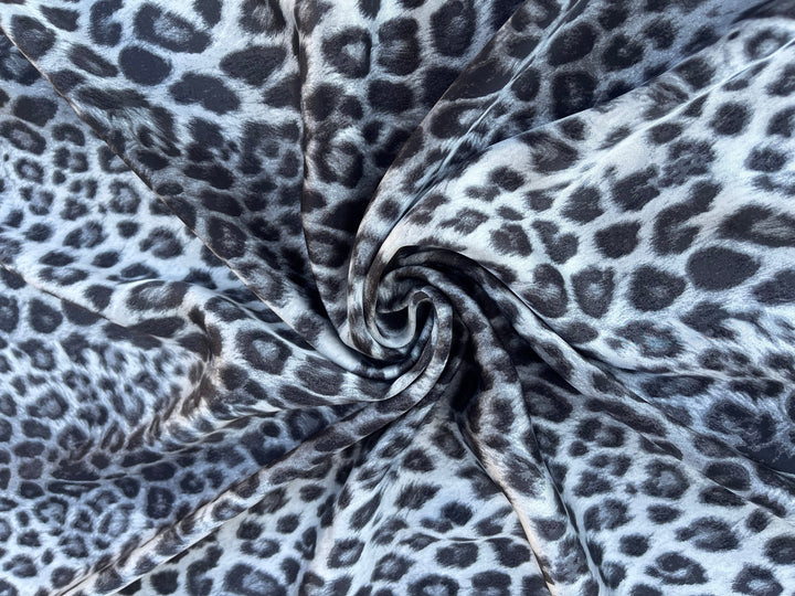 Lightweight  satin  fabric by the yard - Gray and white animal  print