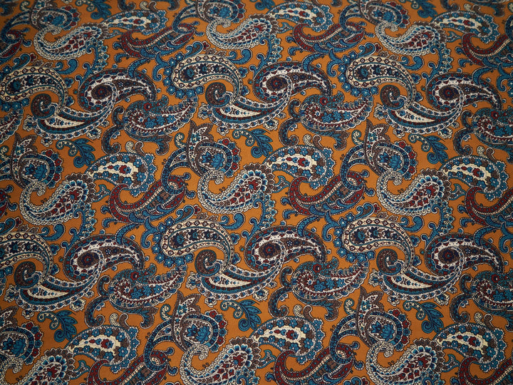 Paisley charmeuse satin fabric by the yard - Mustard brown and Burgundy   tones