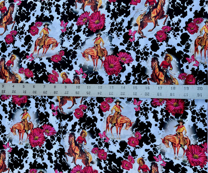 Charmeuse Satin sublimation  fabric by the yard -  Vintage Cowgirls  western    print