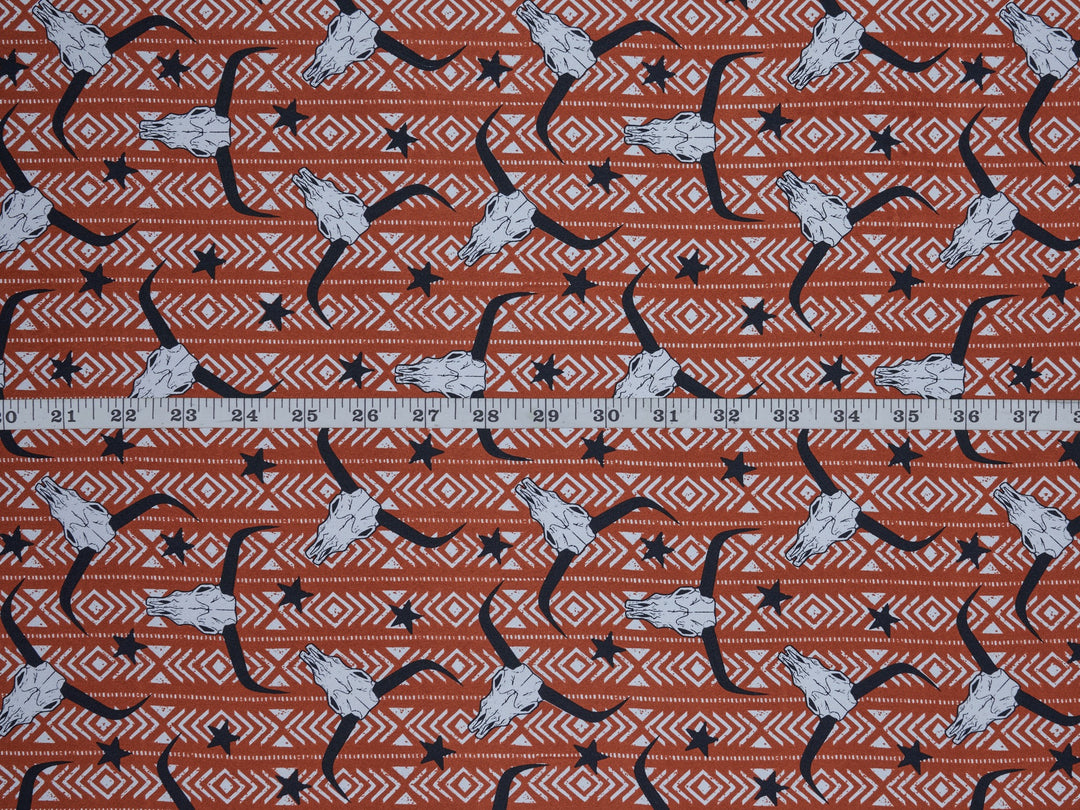 Longhorn tribal print - charmeuse satin fabric by the yard - MonSar exclusive