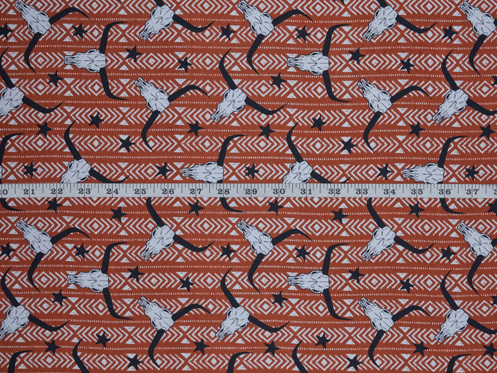 Longhorn tribal print - charmeuse satin fabric by the yard - MonSar exclusive