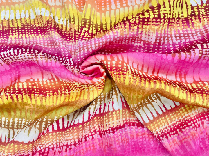 Lightweight  satin  fabric by the yard - Pink yellow striped print