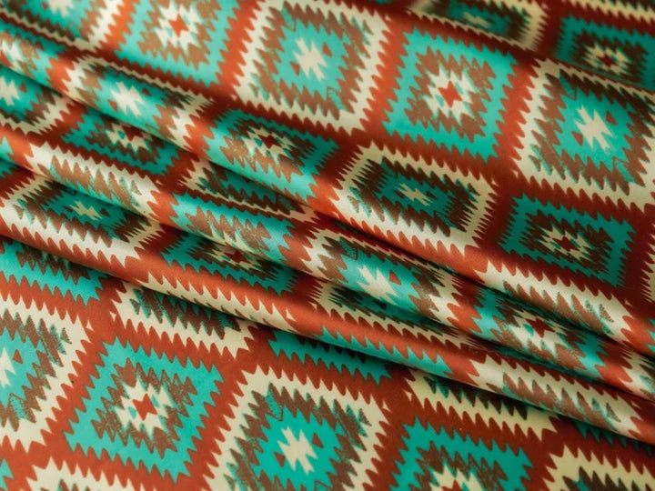 Charmeuse satin fabric by the yard - Aztec Boho Fabric