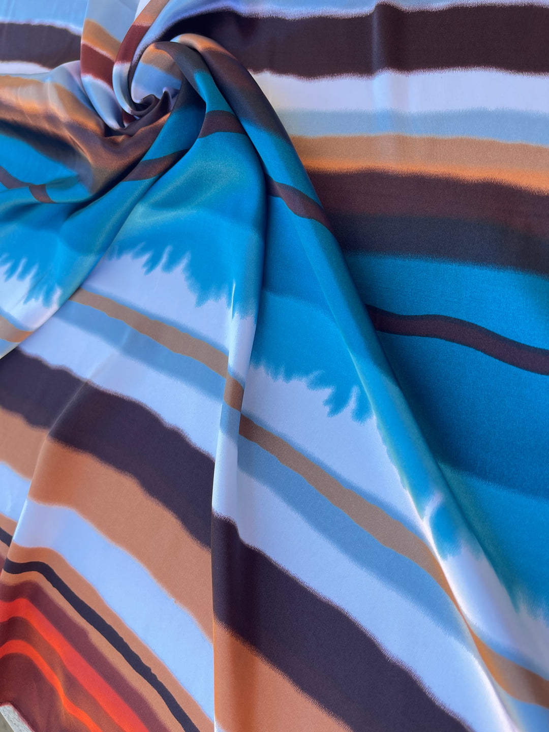 Charmeuse satin fabric by the yard  -  multi colored striped  print