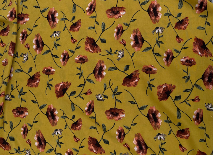 Woolpeach fabric by the yard -  Mustard and burnt orange floral print