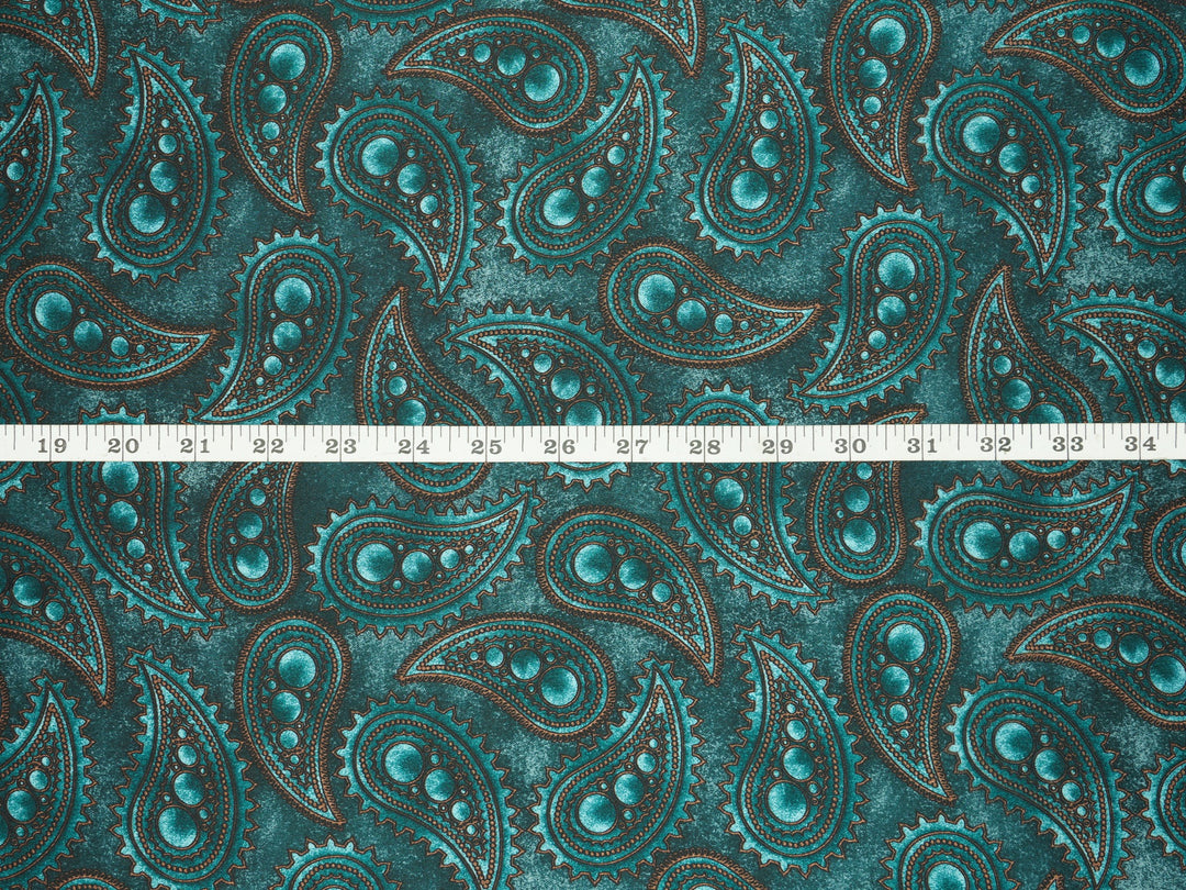 Charmeuse satin fabric by the yard -  MonSar exclusive   Arabian   paisley print - Quetzal green