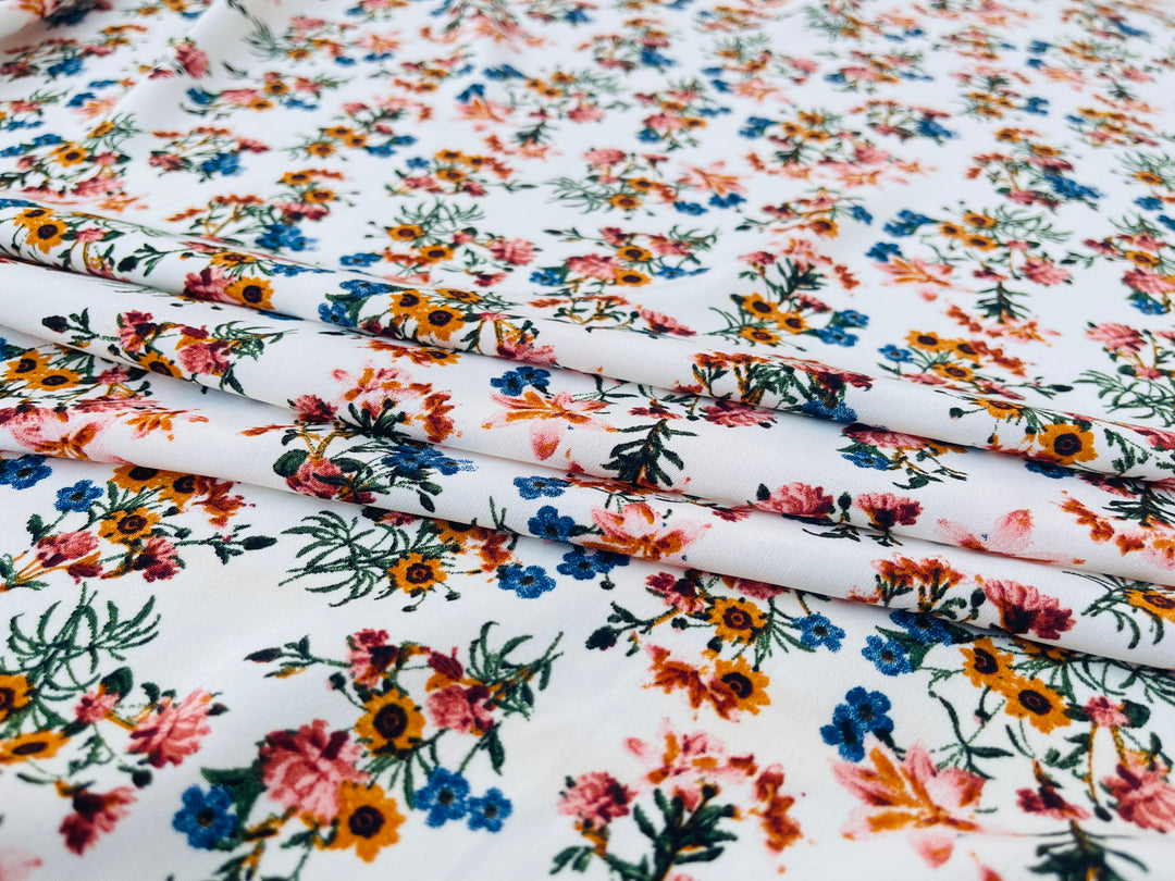 Woolpeach  fabric by the yard -  White dainty sunflowers floral print