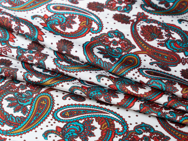 Charmeuse satin fabric by the yard -  MonSar exclusive  - Indian paisley print