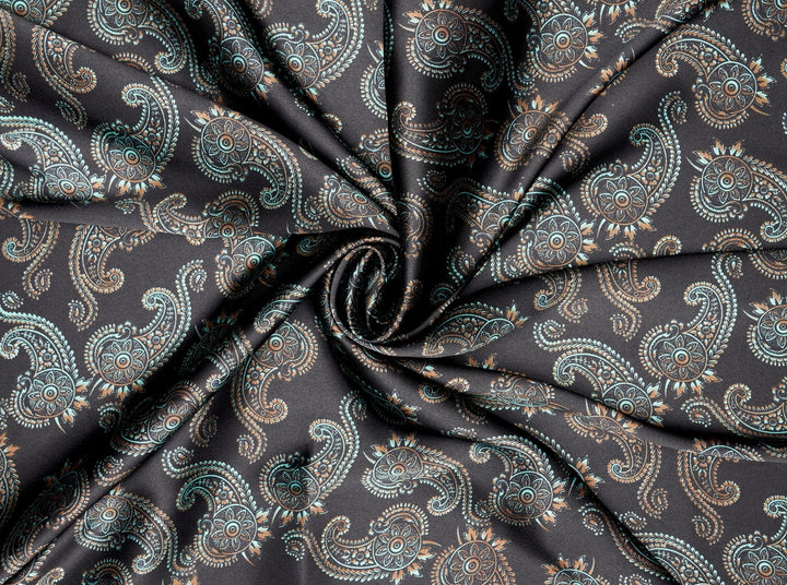 Charmeuse satin fabric by the yard -  MonSar exclusive   Spurs  paisley print