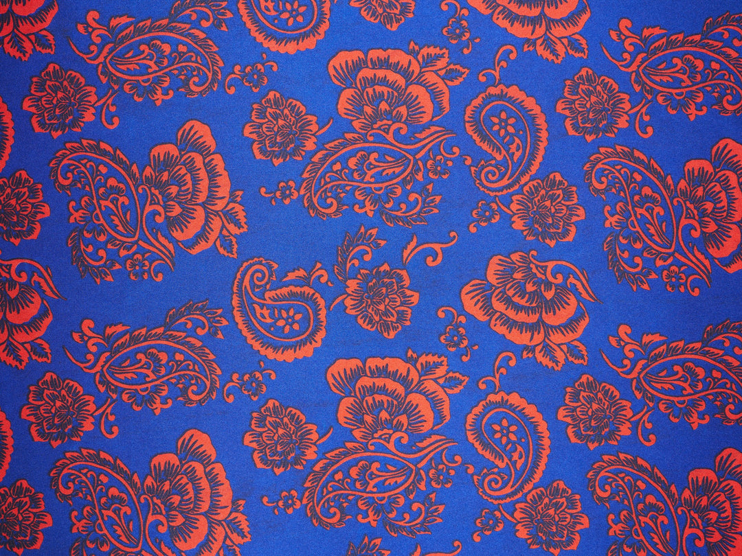 Red and blue paisley  - charmeuse satin fabric by the yard - MonSar exclusive