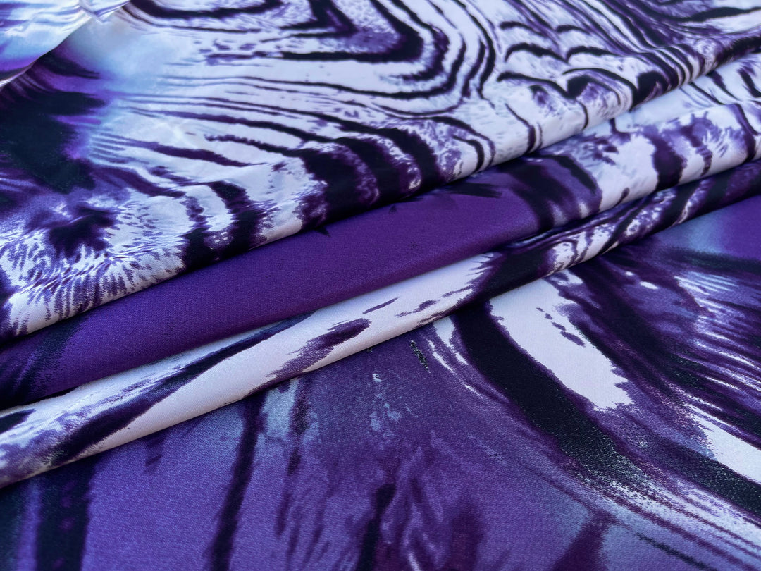 Charmeuse satin fabric by the yard  -  Purple black animal  print