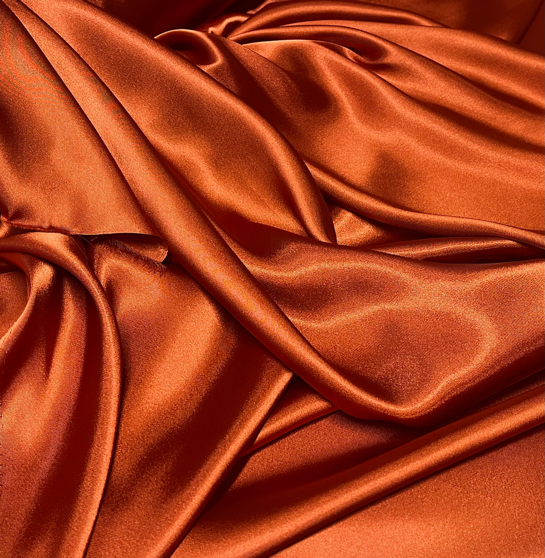 Charmeuse Satin fabric by the yard -  Rust solid