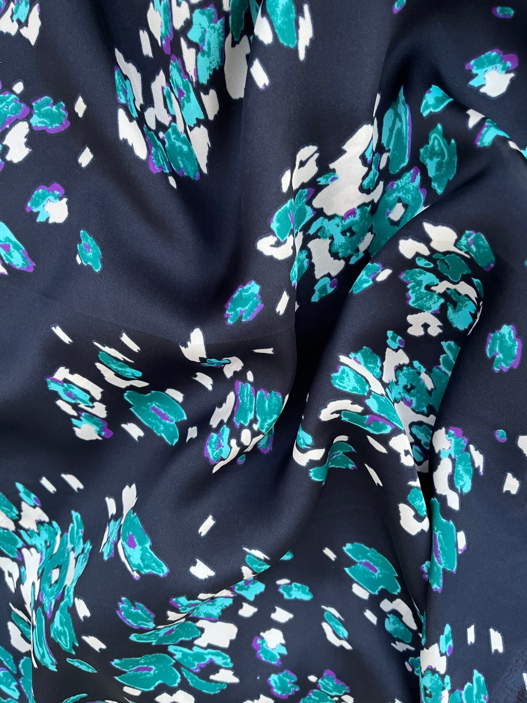 Lightweight  satin  fabric by the yard - Turquoise blue purple nature print