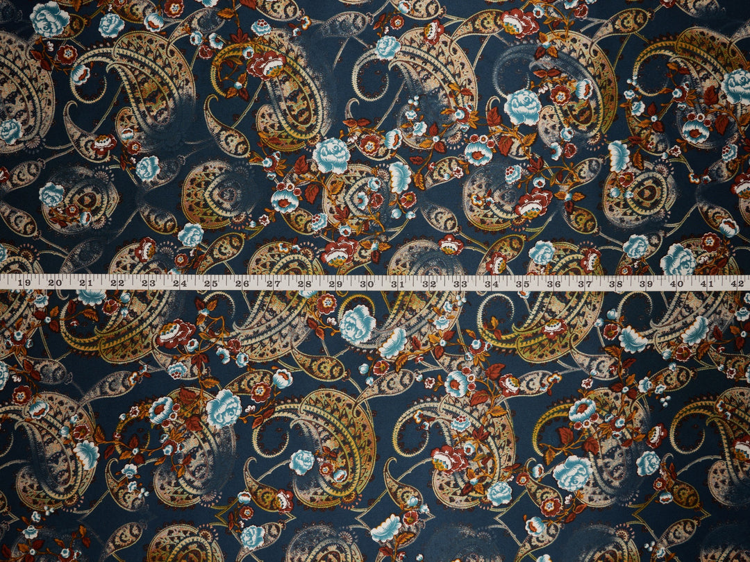 Charmeuse satin fabric by the yard -  MonSar exclusive  - Antique washed look paisley print