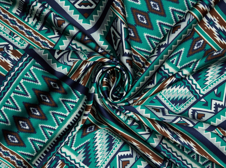 Western tribal print - charmeuse silky satin fabric by the yard - MonSar exclusive