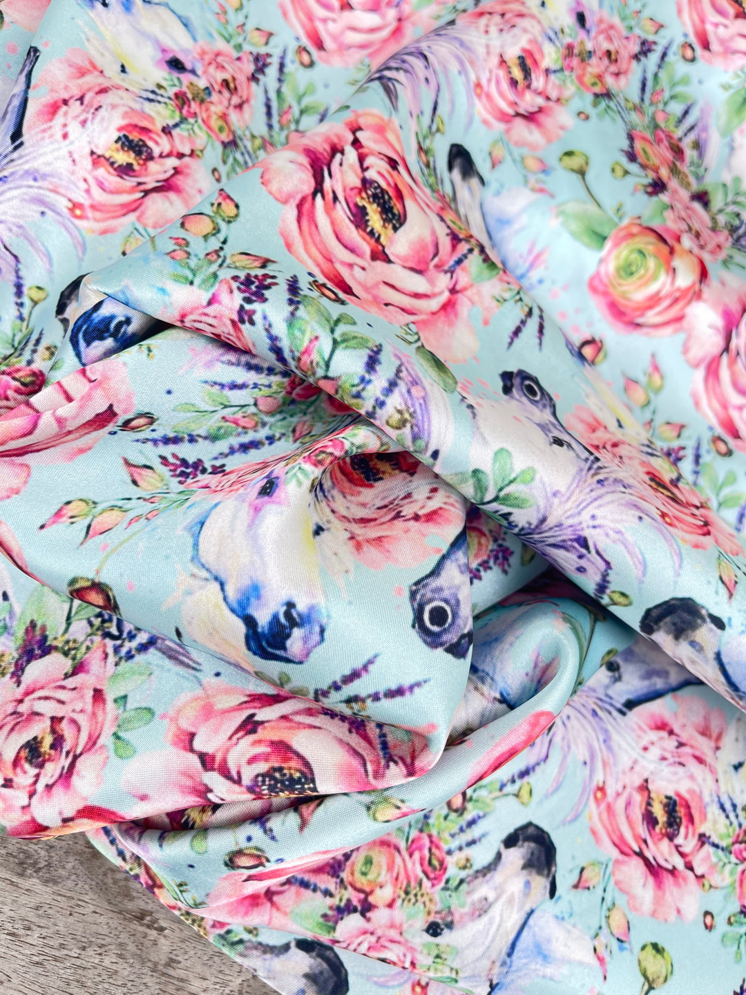 Charmeuse Satin sublimation  fabric by the yard -   Floral horses print