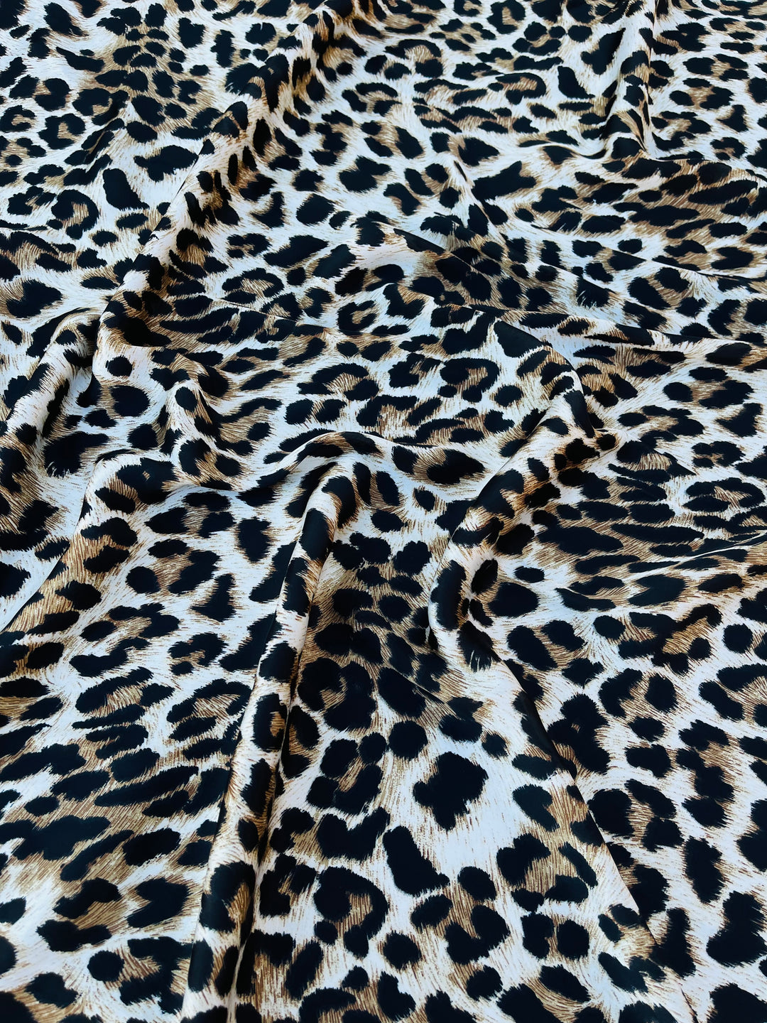 Lightweight  satin  fabric by the yard - Black brown cheetah print