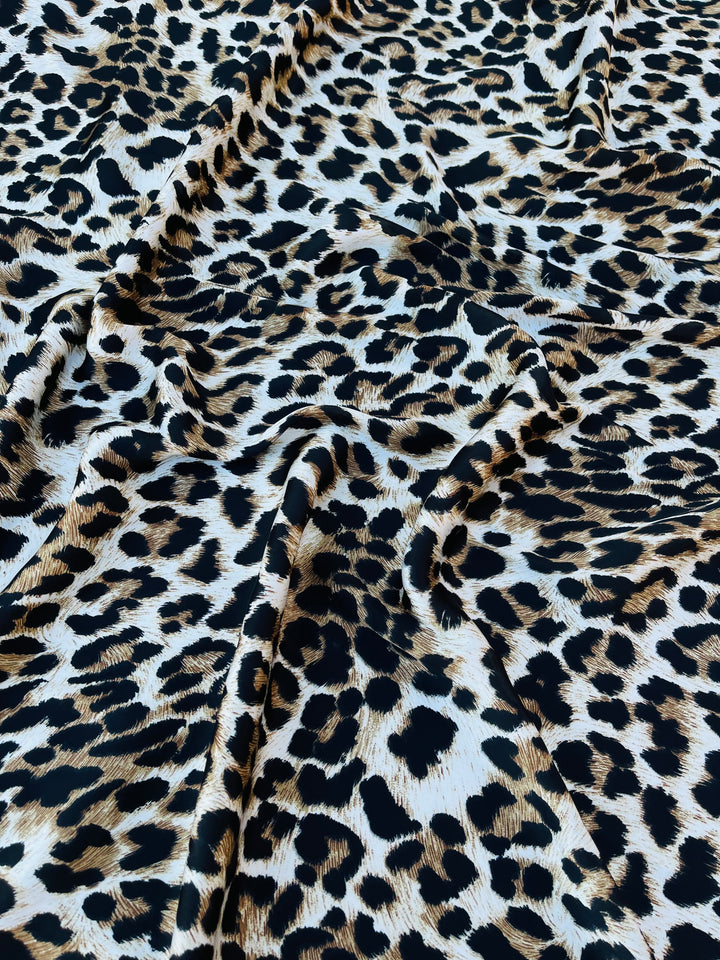 Lightweight  satin  fabric by the yard - Black brown cheetah print
