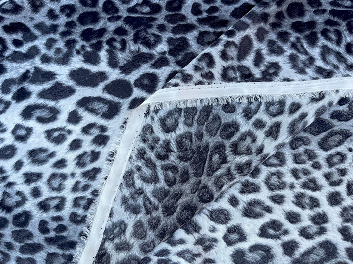 Lightweight  satin  fabric by the yard - Gray and white animal  print