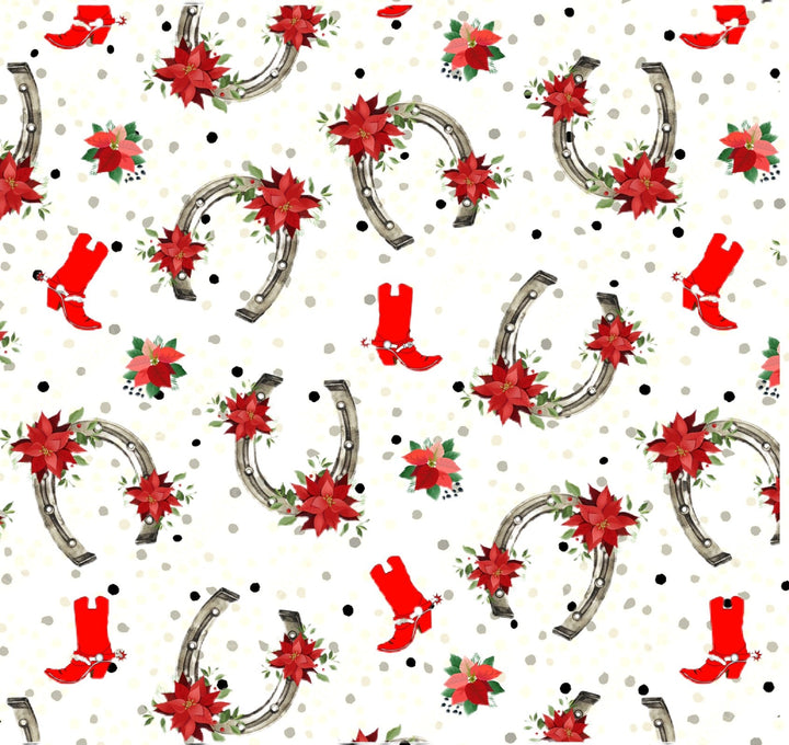 Charmeuse Satin sublimation  fabric by the yard - Black Paisley and Poinsettias Christmas print