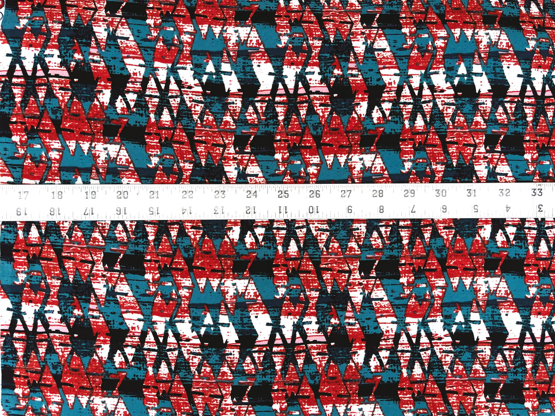 Woolpeach  fabric by the yard -  Blue rusty red brick tribal  print