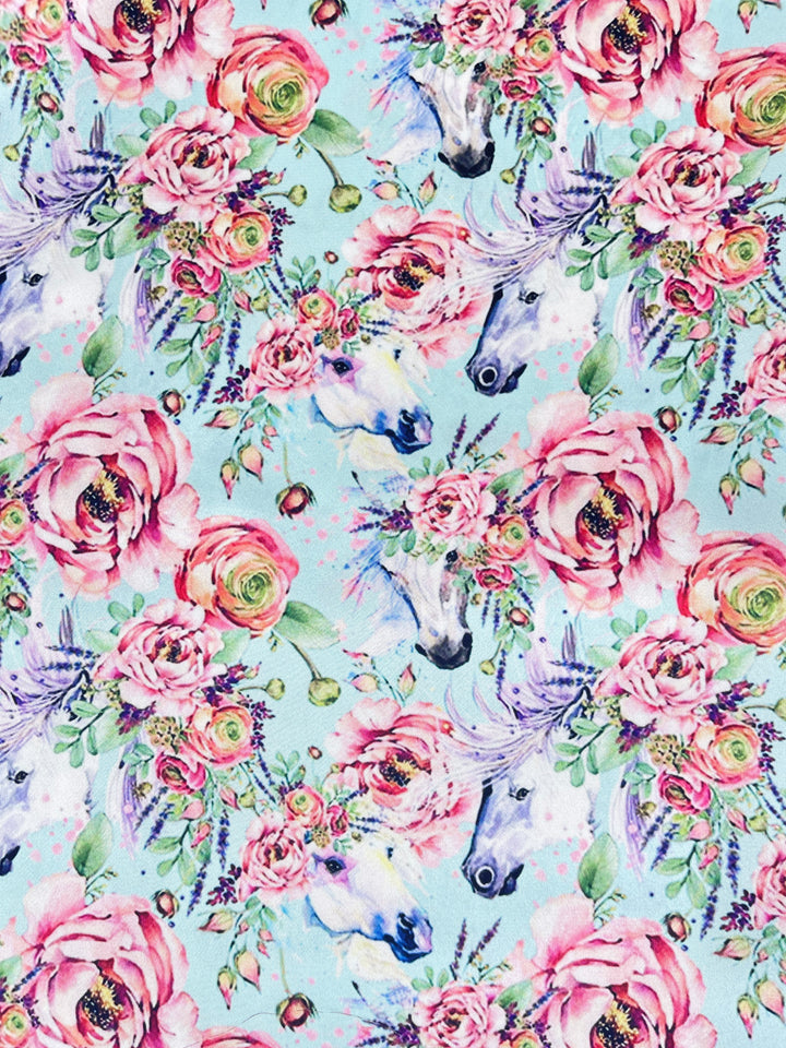 Charmeuse Satin sublimation  fabric by the yard -   Floral horses print