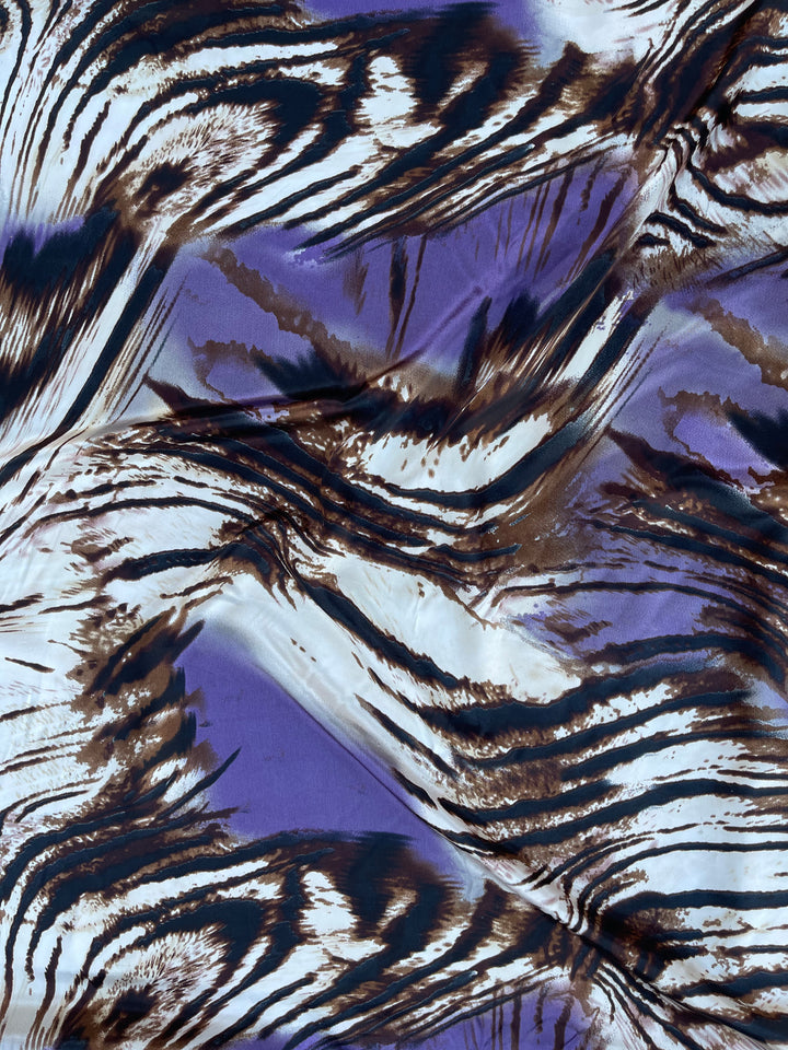 Charmeuse satin fabric by the yard  -  Purple brown animal  print