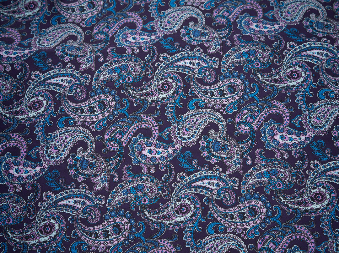 Paisley charmeuse satin fabric by the yard - Purple teal paisley -