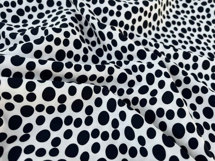 Silky lightweight  satin fabric by the yard - Black polka dots on White