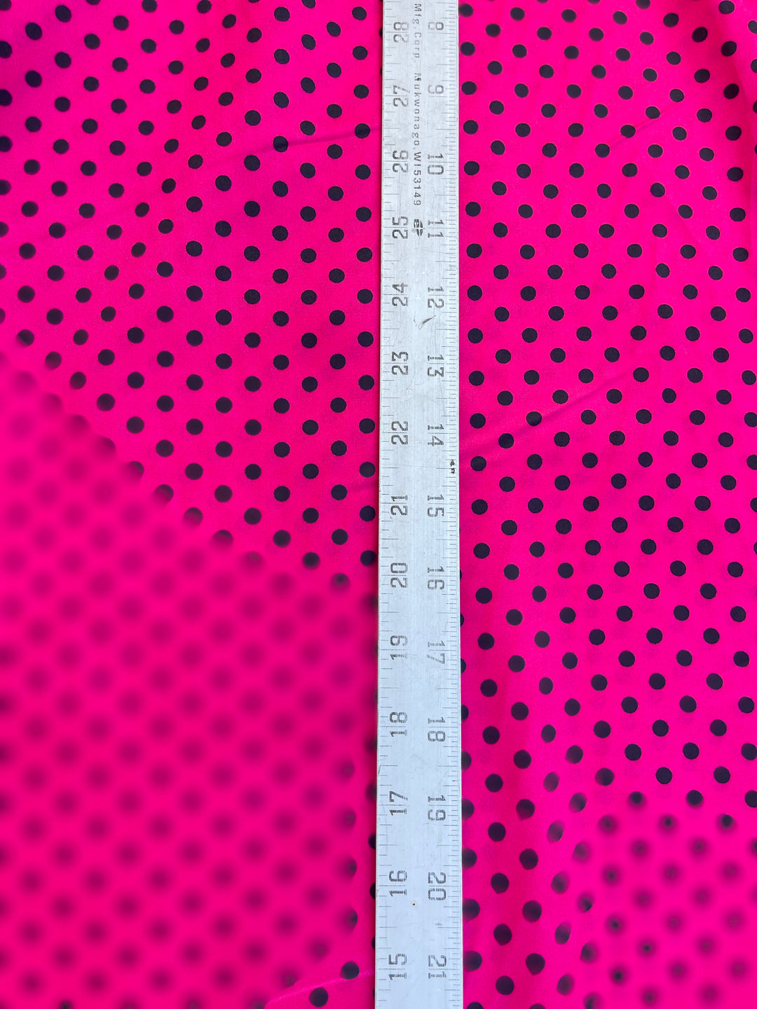 Faux silk charmeus satin fabric by the yard - black polka dots on Hot Pink