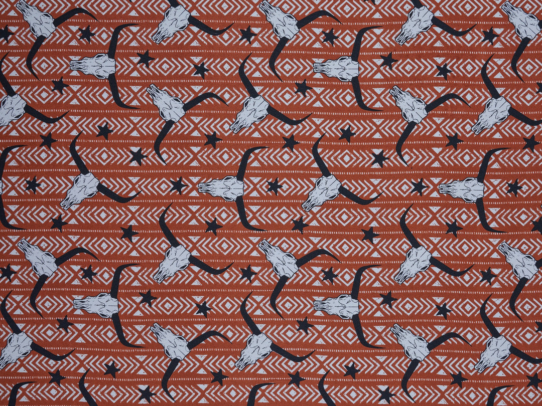 Longhorn tribal print - charmeuse satin fabric by the yard - MonSar exclusive