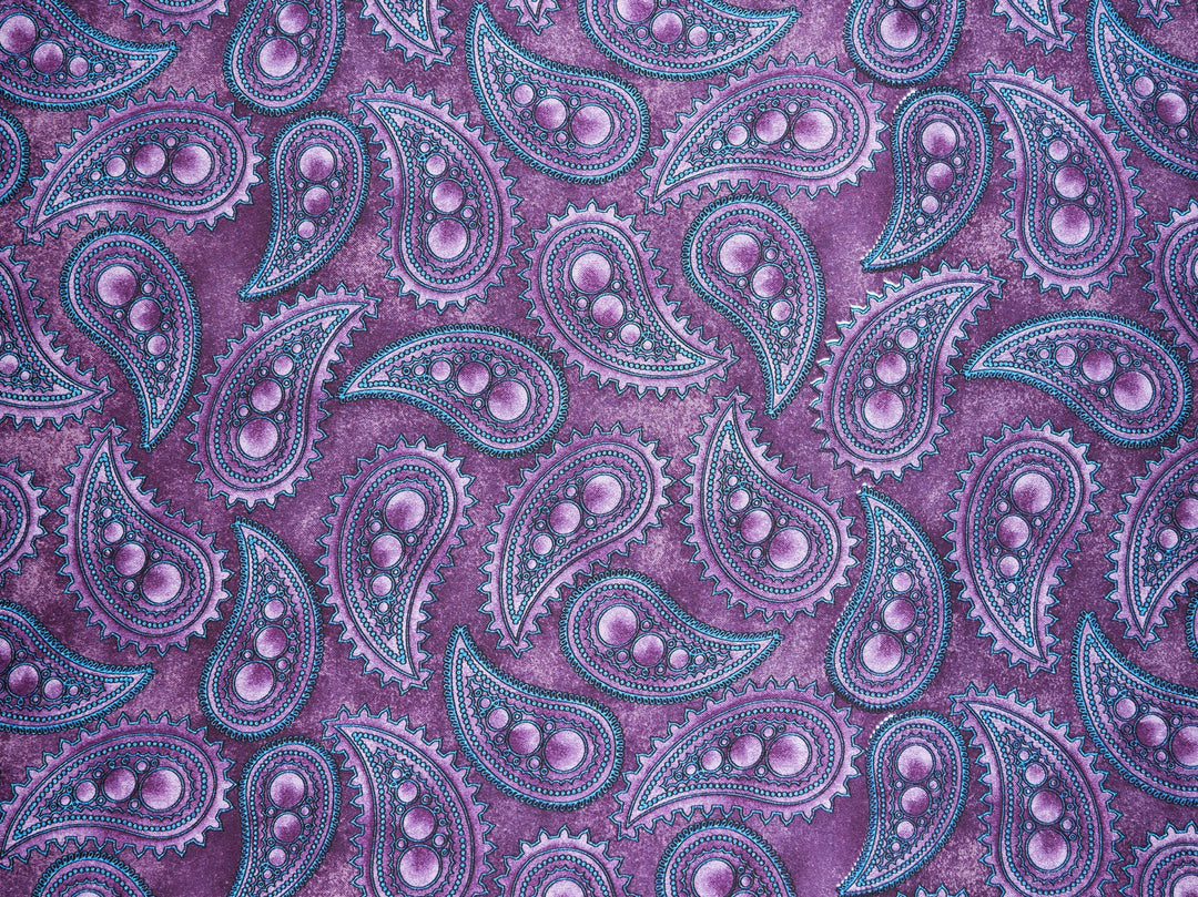 Charmeuse satin fabric by the yard -  MonSar exclusive   Arabian   paisley print - Majestic purple