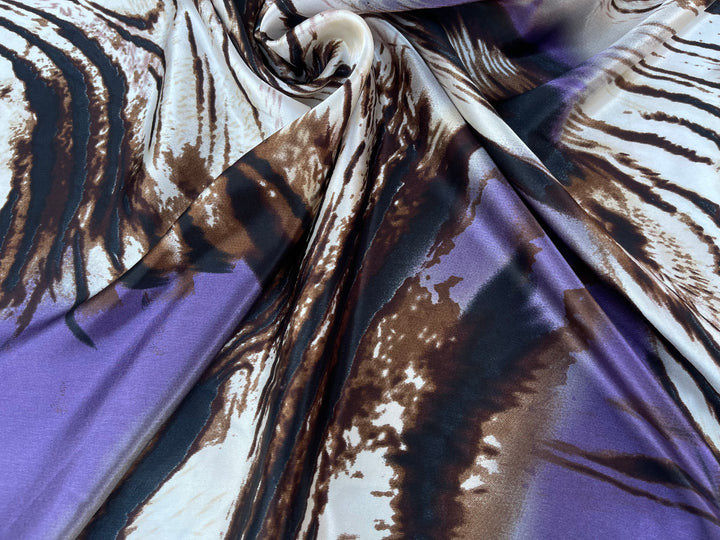 Charmeuse satin fabric by the yard  -  Purple brown animal  print