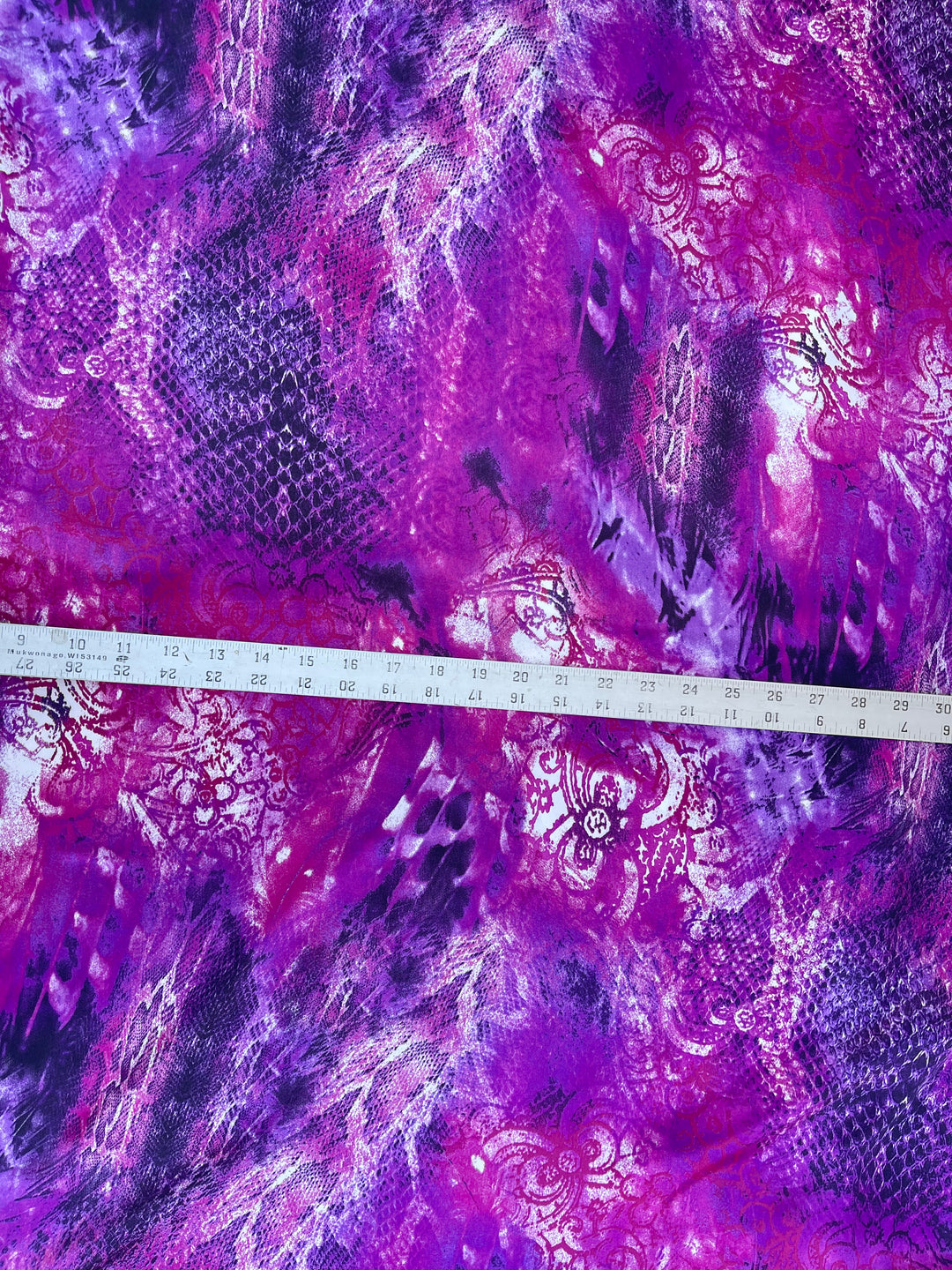 Charmeuse satin fabric by the yard  -  Purple pink snake paisley animal print