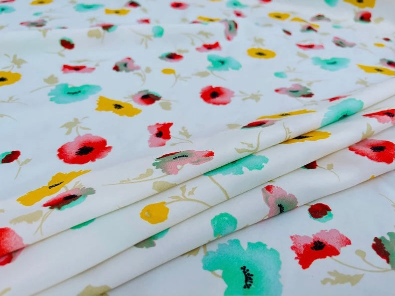 Peachskin stretch fabric by the yard - white florals