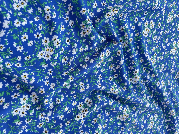 Woolpeach dainty floral  fabric by the yard - Royal blue white wildflowers