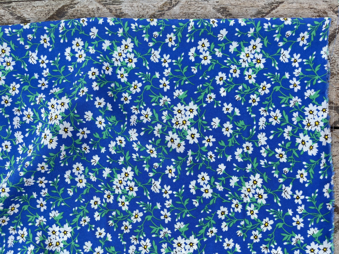 Woolpeach dainty floral  fabric by the yard - Royal blue white wildflowers