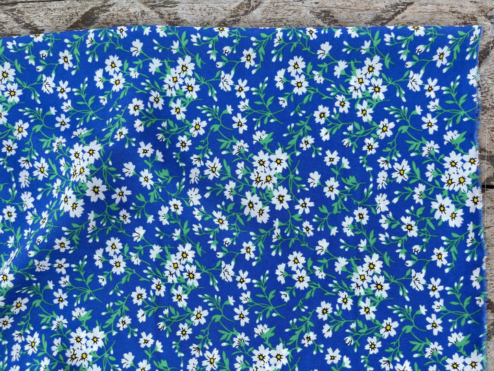 Woolpeach dainty floral  fabric by the yard - Royal blue white wildflowers