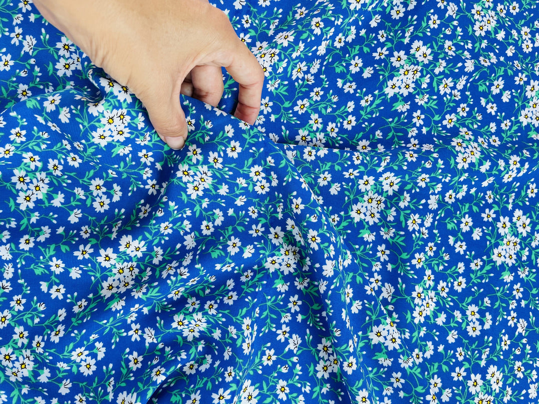 Woolpeach dainty floral  fabric by the yard - Royal blue white wildflowers