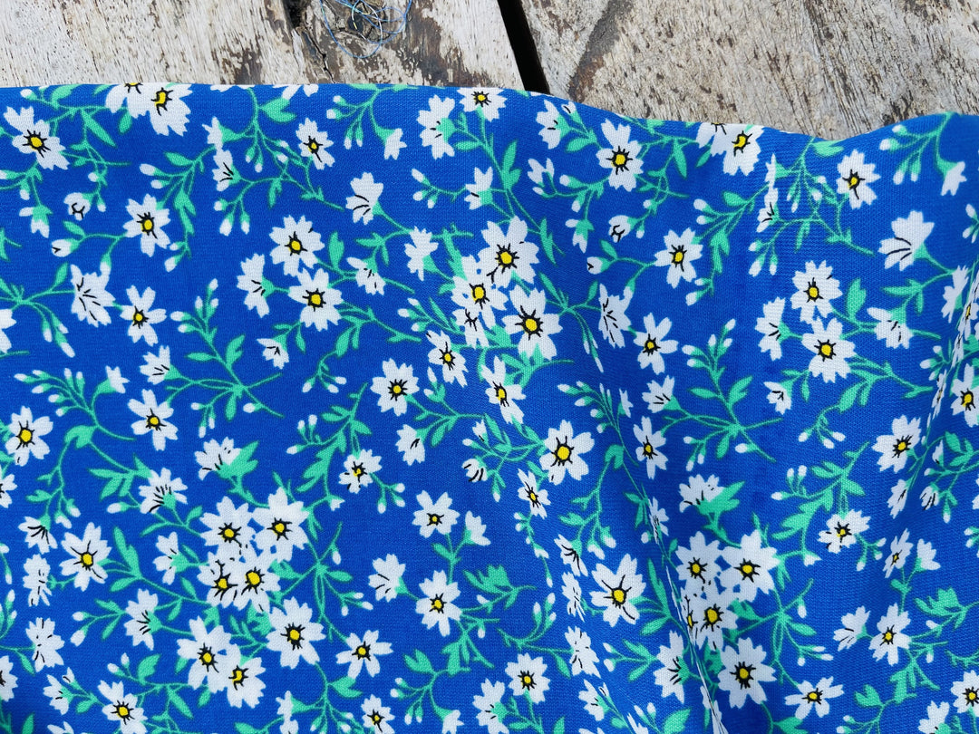 Woolpeach dainty floral  fabric by the yard - Royal blue white wildflowers