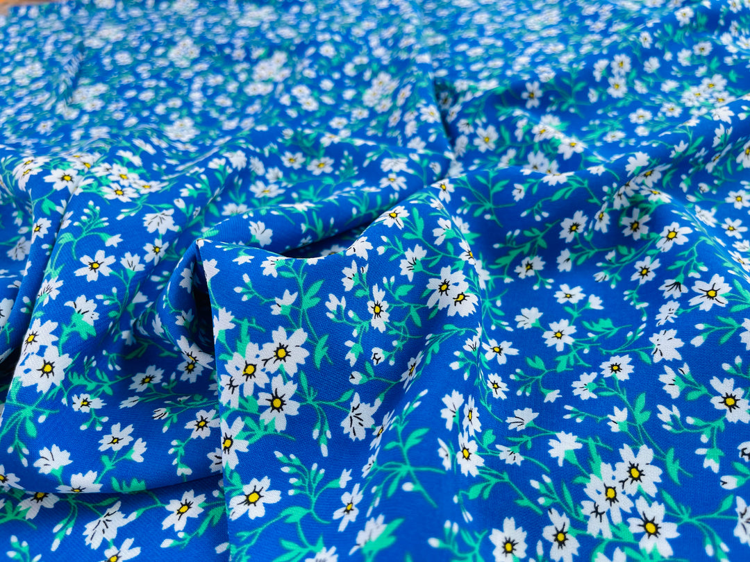 Woolpeach dainty floral  fabric by the yard - Royal blue white wildflowers