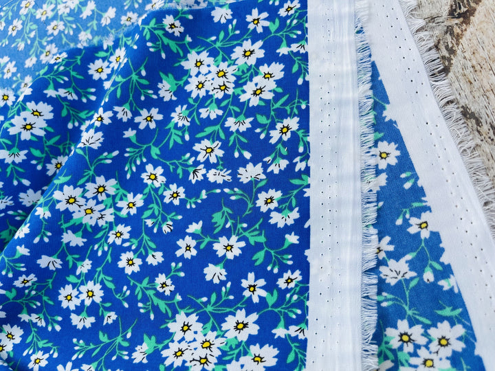 Woolpeach dainty floral  fabric by the yard - Royal blue white wildflowers