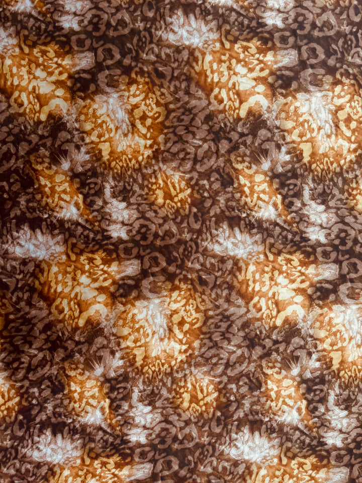 Lightweight  satin fabric by the yard - Brown gold cheetah animal